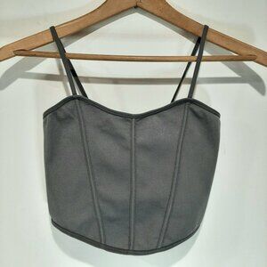 Coquette girl quiet luxury Ribbed cropped corset cami tank charcoal grey small